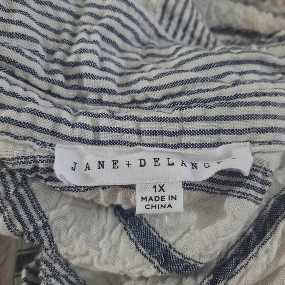 Jane & Delancy Womens Crinkle Fabric Stripe Button Front Long Sleeve Top Size 1X - Picture 3 of 6